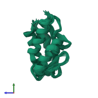 PDB entry 2kl4 coloured by chain, ensemble of 20 models, side view.