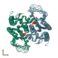 PDB entry 2klh coloured by chain, ensemble of 10 models, front view.