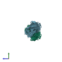 PDB entry 2klr coloured by chain, ensemble of 10 models, side view.