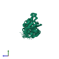 PDB entry 2kma coloured by chain, ensemble of 20 models, side view.