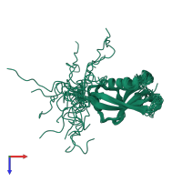 PDB entry 2kmc coloured by chain, ensemble of 20 models, top view.