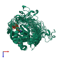 PDB entry 2kmx coloured by chain, ensemble of 20 models, top view.