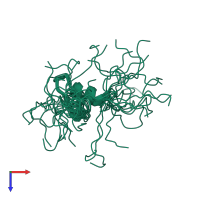 PDB entry 2kmz coloured by chain, ensemble of 20 models, top view.