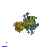 PDB entry 2kn7 coloured by chain, ensemble of 20 models, side view.