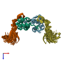 PDB entry 2kn7 coloured by chain, ensemble of 20 models, top view.