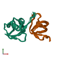 PDB entry 2knb coloured by chain, ensemble of 20 models, front view.