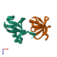 PDB entry 2knb coloured by chain, ensemble of 20 models, top view.