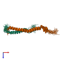 PDB entry 2knc coloured by chain, ensemble of 20 models, top view.