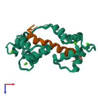 PDB entry 2kne coloured by chain, ensemble of 20 models, top view.