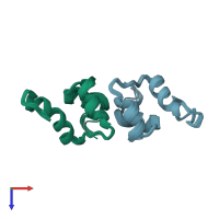 PDB entry 2knv coloured by chain, ensemble of 10 models, top view.