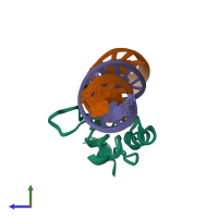 PDB entry 2ko0 coloured by chain, ensemble of 15 models, side view.