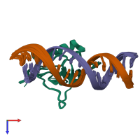 PDB entry 2ko0 coloured by chain, ensemble of 15 models, top view.