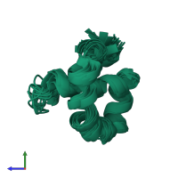 PDB entry 2ko2 coloured by chain, ensemble of 10 models, side view.