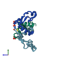 PDB entry 2ko8 coloured by chain, ensemble of 20 models, side view.