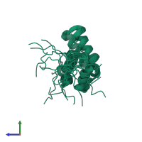 PDB entry 2kob coloured by chain, ensemble of 20 models, side view.