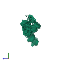 PDB entry 2koe coloured by chain, ensemble of 18 models, side view.