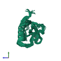 PDB entry 2kon coloured by chain, ensemble of 20 models, side view.