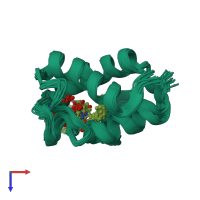 PDB entry 2kos coloured by chain, ensemble of 20 models, top view.