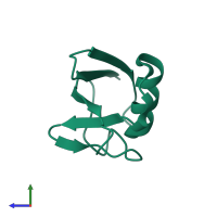Ubiquitin in PDB entry 2kox, assembly 1, side view.