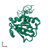 PDB entry 2kp1 coloured by chain, ensemble of 10 models, front view.