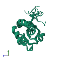 PDB entry 2kp1 coloured by chain, ensemble of 10 models, side view.