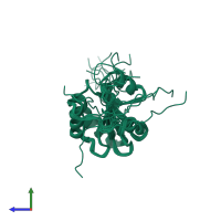 PDB entry 2kp2 coloured by chain, ensemble of 10 models, side view.