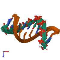 PDB entry 2kp3 coloured by chain, ensemble of 10 models, top view.