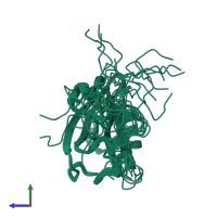 PDB entry 2kpk coloured by chain, ensemble of 20 models, side view.