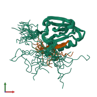 PDB entry 2kpl coloured by chain, ensemble of 20 models, front view.