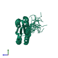 PDB entry 2kpo coloured by chain, ensemble of 20 models, side view.