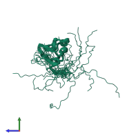 PDB entry 2kpp coloured by chain, ensemble of 20 models, side view.