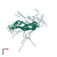 PDB entry 2kq1 coloured by chain, ensemble of 20 models, top view.
