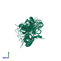 PDB entry 2kq3 coloured by chain, ensemble of 20 models, side view.