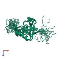 PDB entry 2kq3 coloured by chain, ensemble of 20 models, top view.