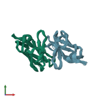 PDB entry 2kqm coloured by chain, ensemble of 20 models, front view.