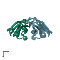 PDB entry 2kqm coloured by chain, ensemble of 20 models, top view.