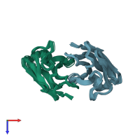 PDB entry 2kqn coloured by chain, ensemble of 20 models, top view.
