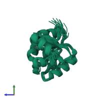 PDB entry 2kqv coloured by chain, ensemble of 20 models, side view.