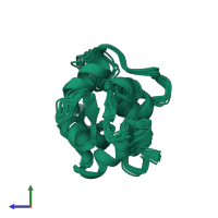 PDB entry 2kqy coloured by chain, ensemble of 20 models, side view.