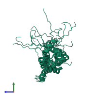 PDB entry 2kr9 coloured by chain, ensemble of 15 models, side view.