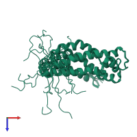 PDB entry 2kr9 coloured by chain, ensemble of 15 models, top view.