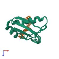 PDB entry 2krb coloured by chain, ensemble of 10 models, top view.