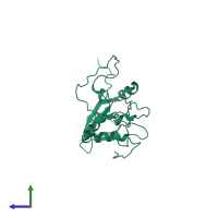 Monomeric assembly 1 of PDB entry 2krg coloured by chemically distinct molecules, side view.