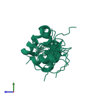 PDB entry 2kru coloured by chain, ensemble of 20 models, side view.