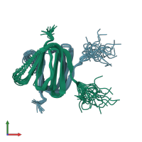PDB entry 2ks0 coloured by chain, ensemble of 20 models, front view.