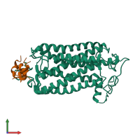 PDB entry 2ksa coloured by chain, ensemble of 5 models, front view.