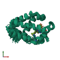PDB entry 2ksc coloured by chain, ensemble of 16 models, front view.