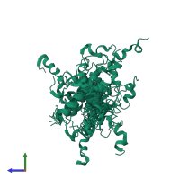 PDB entry 2ksg coloured by chain, ensemble of 20 models, side view.