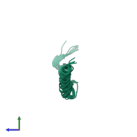 PDB entry 2ksj coloured by chain, ensemble of 10 models, side view.