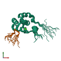 PDB entry 2ksp coloured by chain, ensemble of 10 models, front view.